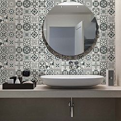 Sada 24 samolepek na stěnu Ambiance Azulejos Luna, 10 x 10 cm