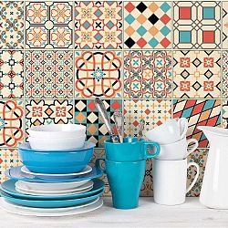 Sada 24 samolepek na stěnu Ambiance Azulejos Sofiana, 15 x 15 cm