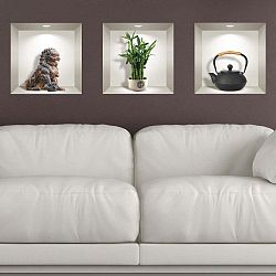 Sada 3 3D samolepek na zeď Ambiance Japanese Atmosphere