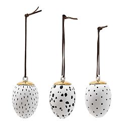 Sada 3 bílých kameninových závěsných dekorací Bloomingville Easter Eggs