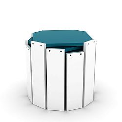 Sada 3 bílých stohovatelných odkládacích stolků s modrým detailem Rafevi Hansel