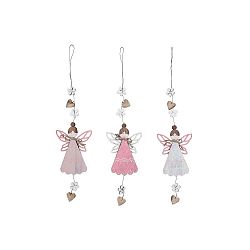 Sada 3 malých růžových závěsných dekorací s motivem andílků Ego Dekor, 8 x 40 cm