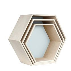 Sada 3 modro-hnědých nástěnných poliček Really Nice Things Hexagon