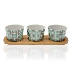 Sada 3 porcelánových mističek a bambusového podtácku Versa Aquamarina