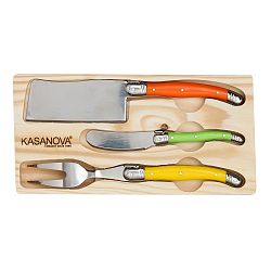 Sada 3 příborů na sýr z nerezové oceli v dřevěném boxu Kasanova