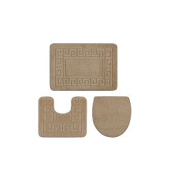 Sada 3 světle hnědých koupelnových předložek a toaletního potahu Confetti Ethnic Oyuklu, 40 x 50 cm