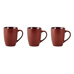 Sada 3 tmavě červených kameninových hrnků KJ Collection Texture