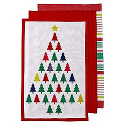 Sada 3 utěrek s vánočním motivem Ladelle Bright Christmas Tree, 70 x 45 cm