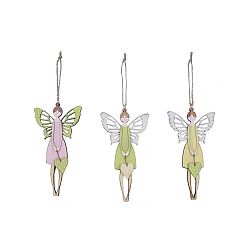 Sada 3 zelených dřevěných závěsných dekoracích ve tvaru víl Ego Dekor, 11 x 21 cm