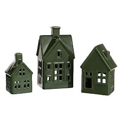 Sada 3 zelených porcelánových domků na čajovou svíčku J-Line