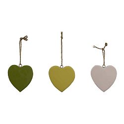 Sada 3 zelených závěsných dekorací z posmaltovaného dřeva s motivem srdce Ego Dekor, 8 x 8,5 cm