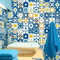 Sada 30 nástěnných samolepek Ambiance Cement Tiles Ania, 10 x 10 cm