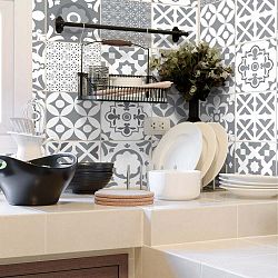 Sada 30 nástěnných samolepek Ambiance Wall Stickers Cement Tiles Azulejos Evra, 10 x 10 cm