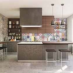 Sada 30 nástěnných samolepek Ambiance Wall Stickers Cement Tiles Azulejos Vinito, 10 x 10 cm