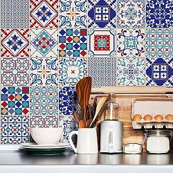 Sada 30 samolepek na stěnu Ambiance Azulejos Evra Blue, 15 x 15 cm