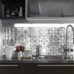 Sada 30 samolepek na stěnu Ambiance Azulejos Evra Gray, 15 x 15 cm