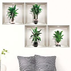 Sada 4 3D samolepek na zeď Ambiance Exotic Palm Leaves