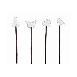 Sada 4 bílých dřevěných zápichů s motivem jara Ego Dekor, 8 x 50 cm