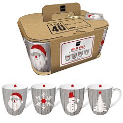 Sada 4 hrnků z kostního porcelánu s vánočním motivem v dárkovém balení PPD Xmas Mugs, 350 ml