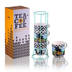 Sada 4 hrnků z kostního porcelánu se stojánkem Silly Design Sophies