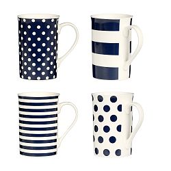 Sada 4 modrých hrnků Premier Housewares Dots Lines, 270 ml