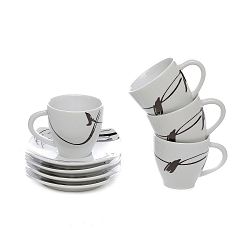 Sada 4 porcelánových hrnků na čaj s podšálky Kasanova Leila Black