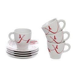 Sada 4 porcelánových hrnků na čaj s podšálky Kasanova Leila Red