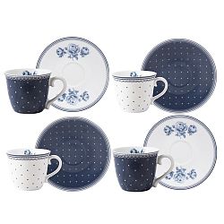 Sada 4 porcelánových hrnků na espresso  s podšálky Creative Tops Vintage Indigo