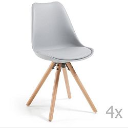 Sada 4 šedých jídelních židlí s dřevěným podnožím La Forma Lars