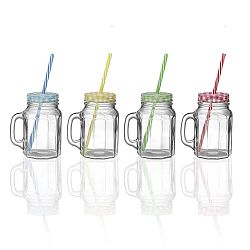 Sada 4 skleněných sklenic s víkem a brčkem Versa Colorfull