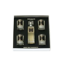 Sada 4 svíček a pokojového spreje s vůní vanilky a mandarinky Bahoma London, 10 hodin hoření