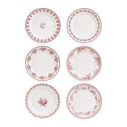 Sada 6 červenobílý dezertních talířů Comptoir de Famille Faustine, 20 cm