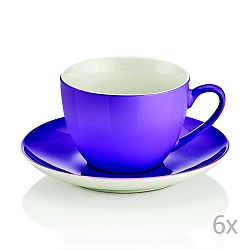 Sada 6 fialových porcelánových hrnků s podšálky Efrasia, 200 ml