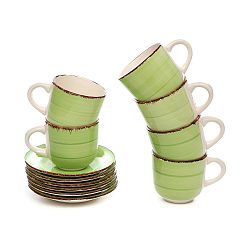 Sada 6 hrnků na čaj s podšálky z kameniny Kasanova Light Green