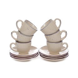 Sada 6 hrnků na kávu s podšálky z kameniny Kasanova Dots Purple