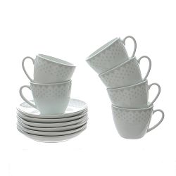 Sada 6 porcelánových hrnků na čaj s podšálky Kasanova Betty Grey