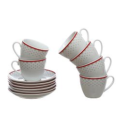 Sada 6 porcelánových hrnků na čaj s podšálky Kasanova Betty Red