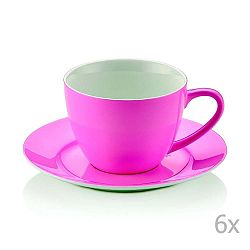 Sada 6 růžových porcelánových hrnků s podšálky Efrasia, 200 ml