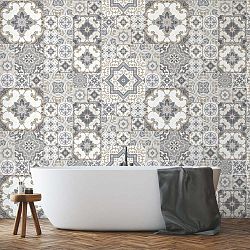 Sada 60 nástěnných samolepek Ambiance Wall Stickers Tiles Azulejos Taiga, 15 x 15 cm