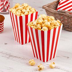 Sada 8 červených papírových krabiček na popcorn Neviti Carnival Stripes