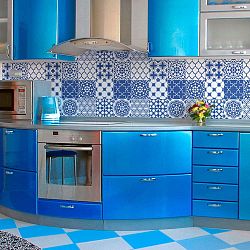 Sada 9 nástěnných samolepek Ambiance Wall Decals Blue Santorini Tiles, 20 x 20 cm