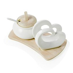 Sada cuřenky a držáku na ubrousky z porcelánu a bambusu Brandani Double Heart