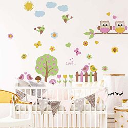Sada dětských samolepek na zeď Ambiance Owls in the Spring