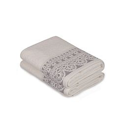 Sada dvou bílých ručníků s fialovým detailem Romantica, 90 x 50 cm