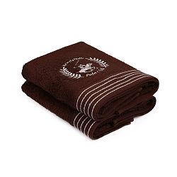 Sada dvou hnědých ručníků s šedým detailem Beverly Hills Polo Club Horses, 90 x 50 cm