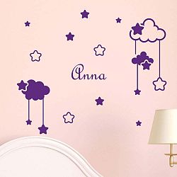 Sada fialových nástěnných dětských samolepek s abecedou Ambiance Clouds and Stars