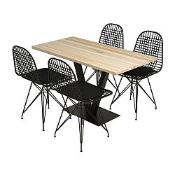 Sada jídelního stolu s deskou z borovicového dřevaa 4 židlí Sun Birch