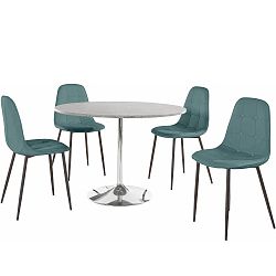 Sada kulatého jídelního stolu a 4 tyrkysových židlí Støraa Terri Concrete