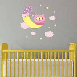 Sada nástěnných dětských samolepek Ambiance Owl On the Moon