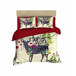 Sada povlečení a prostěradla na dvoulůžko Christmas Reindeer, 200 x 220 cm